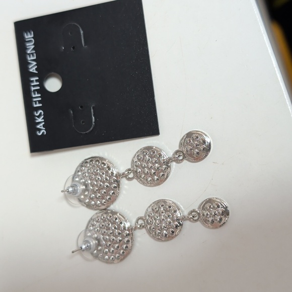 Saks Fifth Avenue Rhinestones Dangle Pierced 1.5" Earrings New - Picture 7 of 7